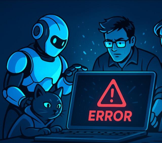 wordpress自動アップデート後のエラーに困って復旧作業を行うキャラクターたちのイラスト